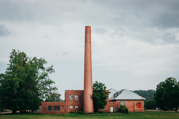 Creamery building with red doors