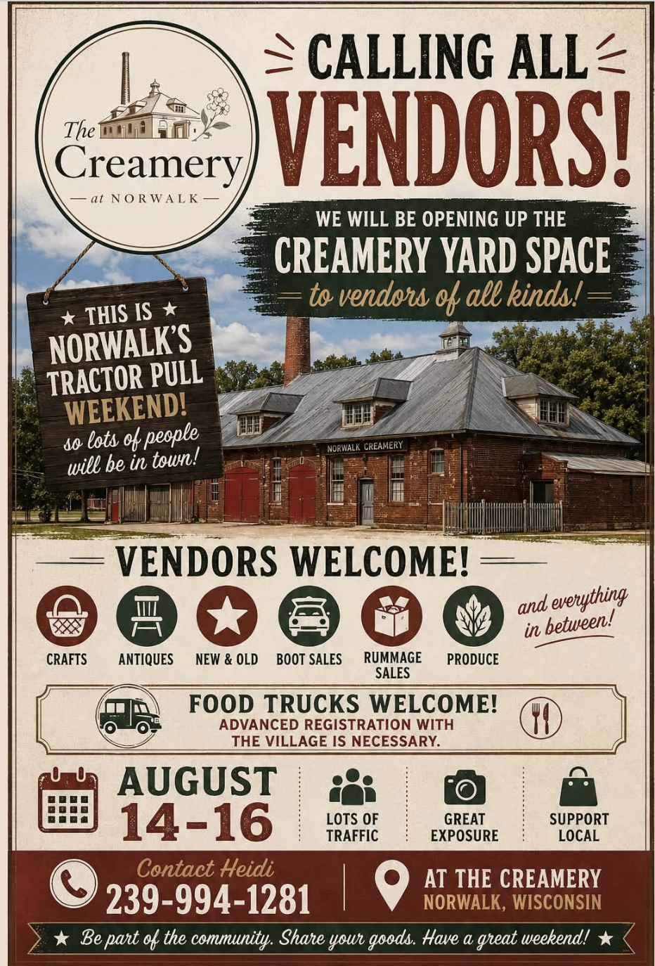Vendor signup flyer for The Creamery at Norwalk